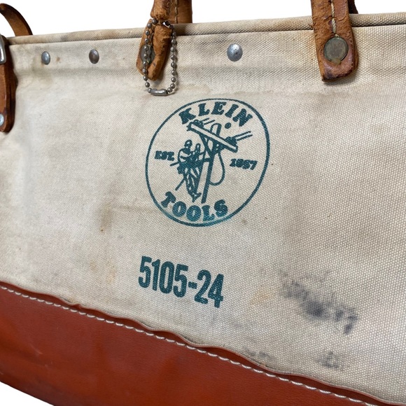 Klein Tools Vintage 24 Inch Linesman Tool Bag Doctors Style Large Canvas Leather - Picture 2 of 12